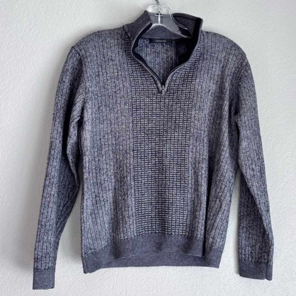 Claiborne Men's Charcoal 1/4 Zip-Up Pullover Sweater M